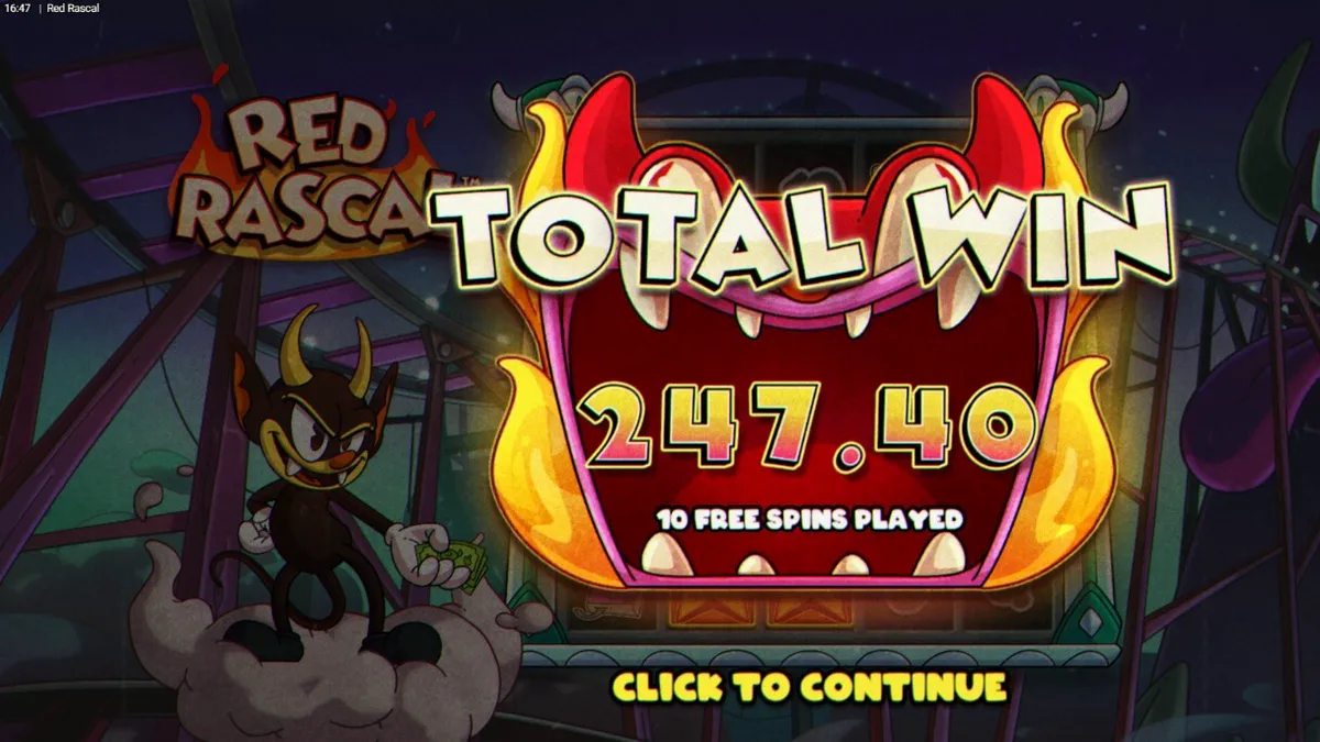 Tela de jogo do slot Red Rascal com tema de circo sombrio e estilo cartoon
